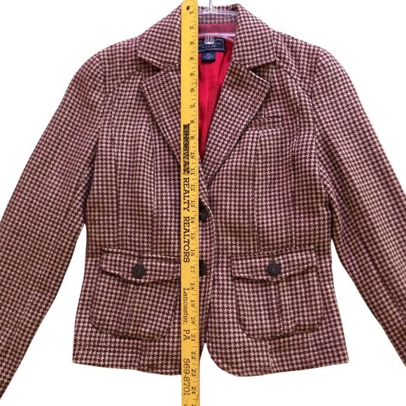 American Eagle Y2K Houndstooth Wool Blazer Womens Size S Earthy Heritage Preppy - Picture 15 of 16